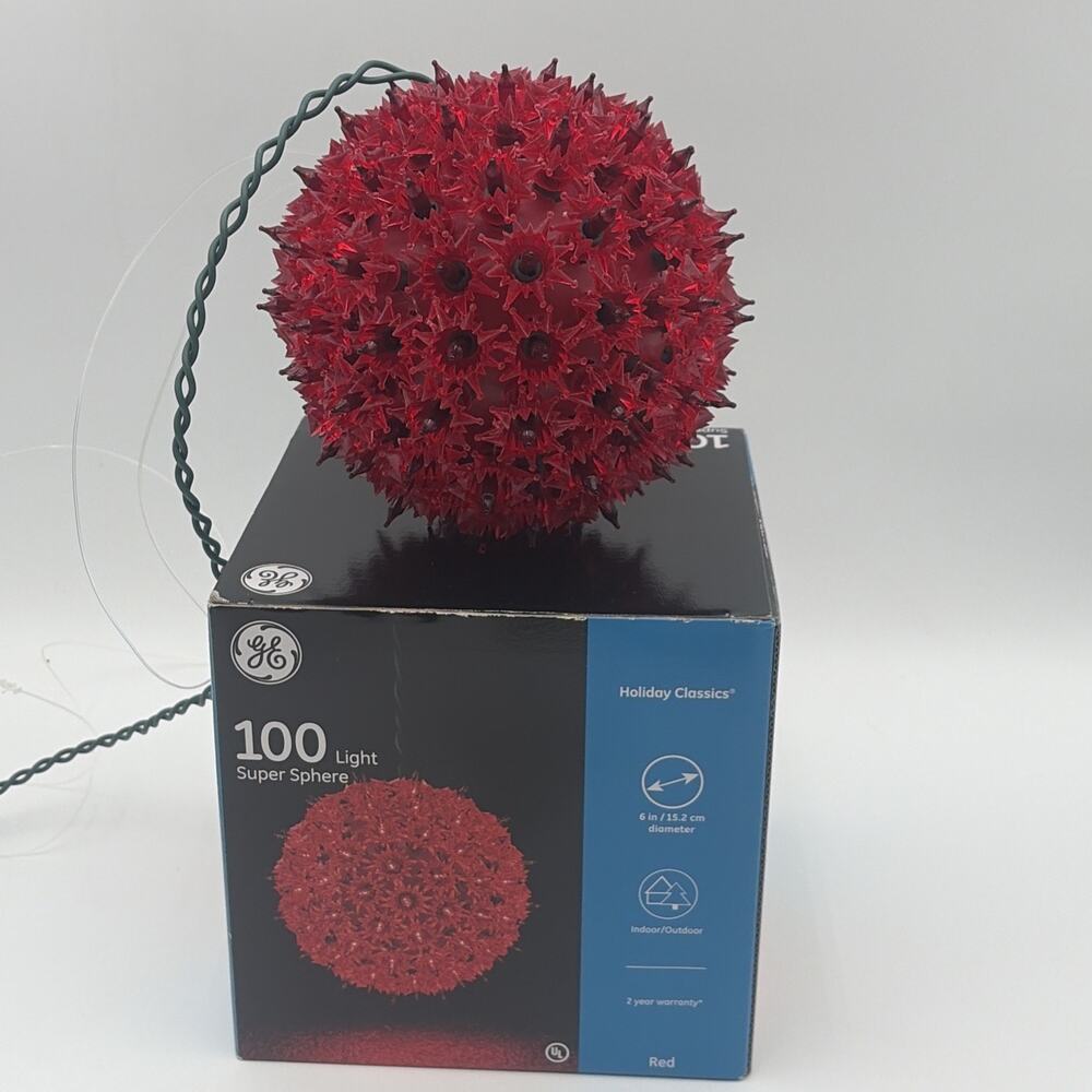 GE Classic Holiday Classics 100 Red Lights Super Sphere 6 Inch - Tested outdoor